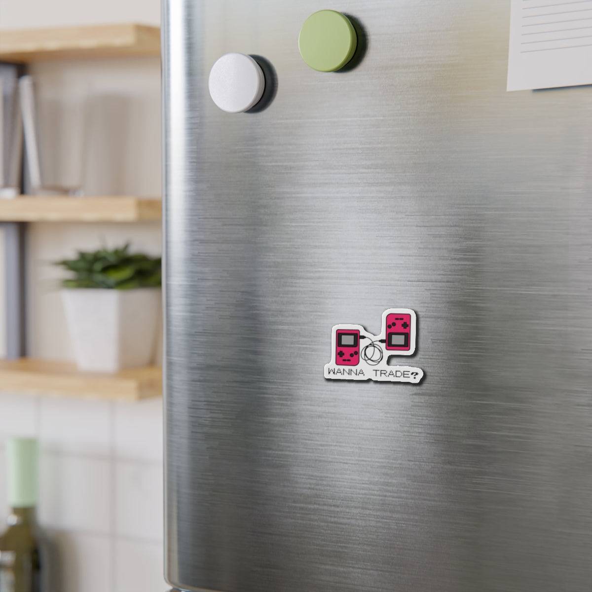 'Wanna Trade?' Pink GBC Die-Cut Magnet