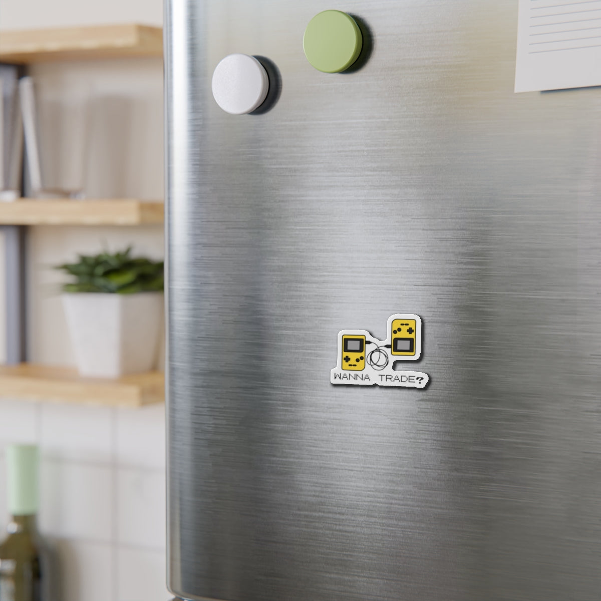 'Wanna Trade?' Yellow GBC Die-Cut Magnet