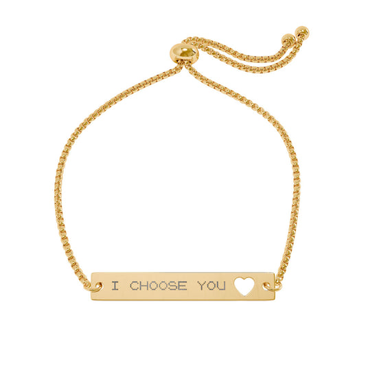 'I CHOOSE YOU' Engraved Adjustable Heart Cutout Bar Bracelet