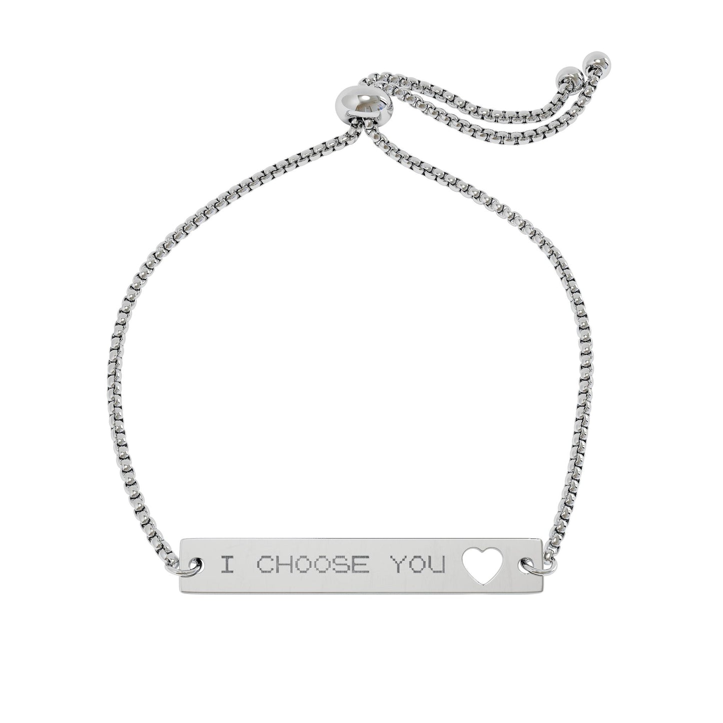 'I CHOOSE YOU' Engraved Adjustable Heart Cutout Bar Bracelet