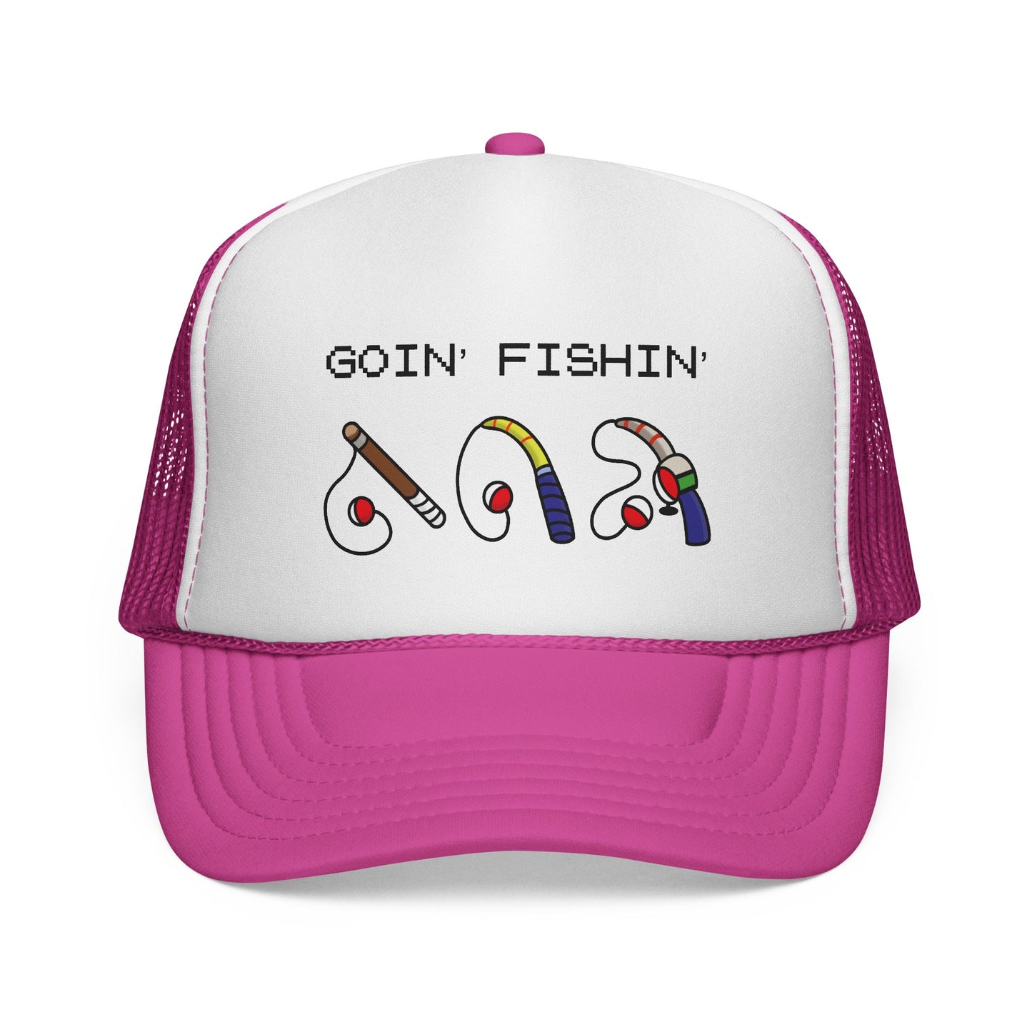 Goin' Fishin' Trucker Cap — Retro Fishing Hooks & Rods Hat