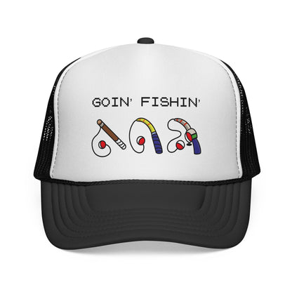 Goin' Fishin' Trucker Cap — Retro Fishing Hooks & Rods Hat