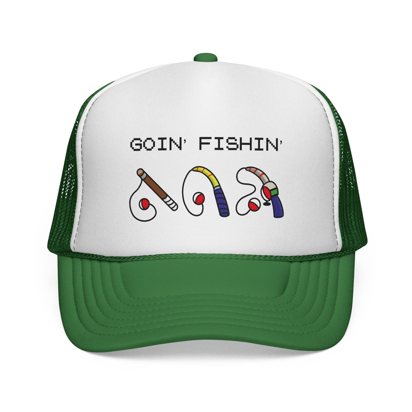 Goin' Fishin' Trucker Cap — Retro Fishing Hooks & Rods Hat