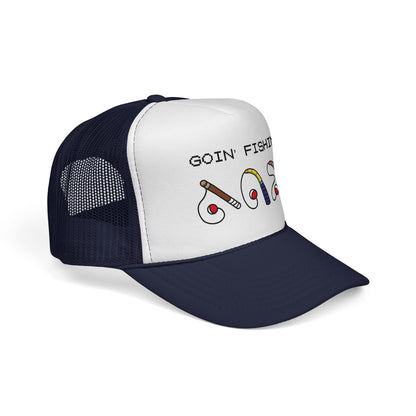 Goin' Fishin' Trucker Cap — Retro Fishing Hooks & Rods Hat