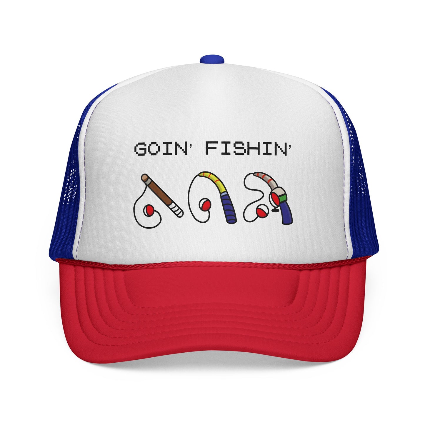 Goin' Fishin' Trucker Cap — Retro Fishing Hooks & Rods Hat