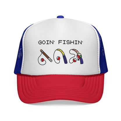 Goin' Fishin' Trucker Cap — Retro Fishing Hooks & Rods Hat
