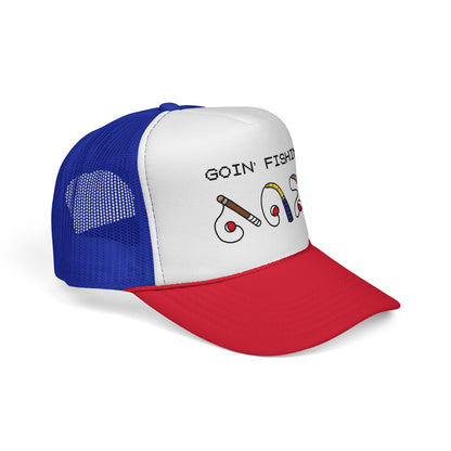 Goin' Fishin' Trucker Cap — Retro Fishing Hooks & Rods Hat