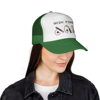 Goin' Fishin' Trucker Cap — Retro Fishing Hooks & Rods Hat