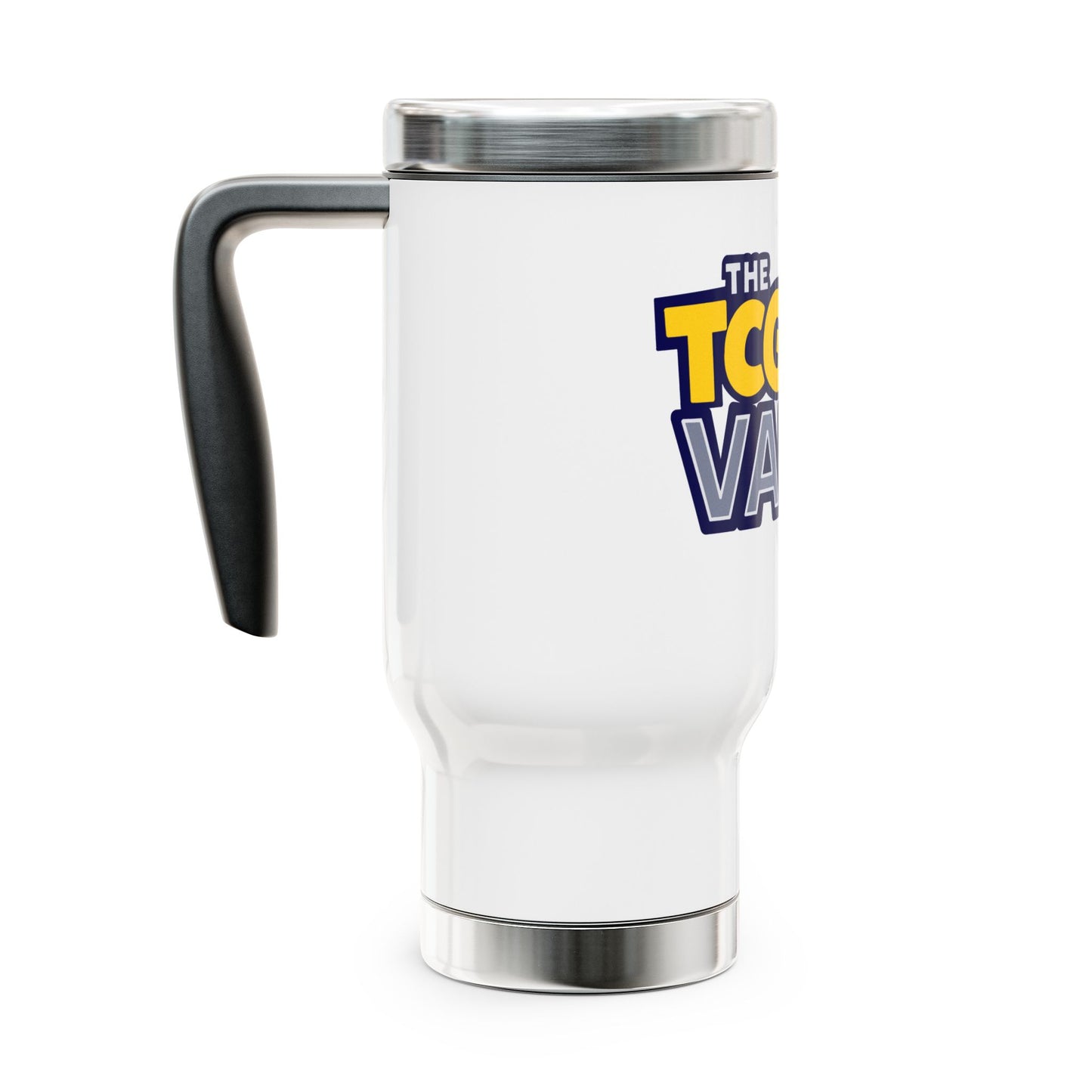 The TCG Vault Logo 14oz Stainless Steel Travel Mug with Handle