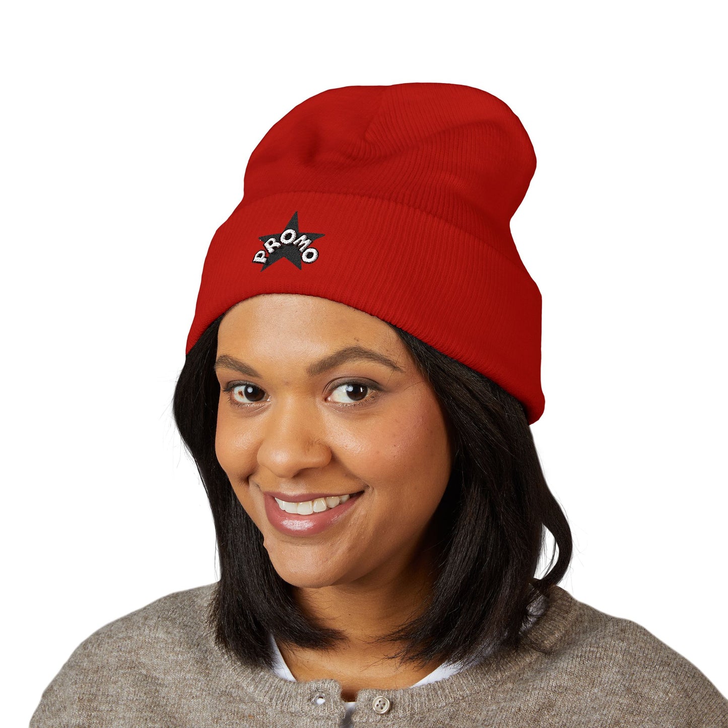 Black Star Embroidered Cuffed Beanie