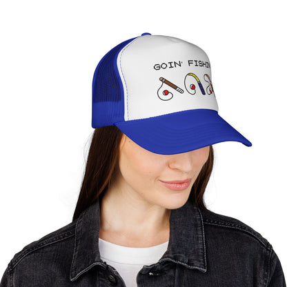 Goin' Fishin' Trucker Cap — Retro Fishing Hooks & Rods Hat