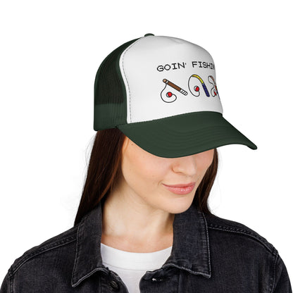 Goin' Fishin' Trucker Cap — Retro Fishing Hooks & Rods Hat