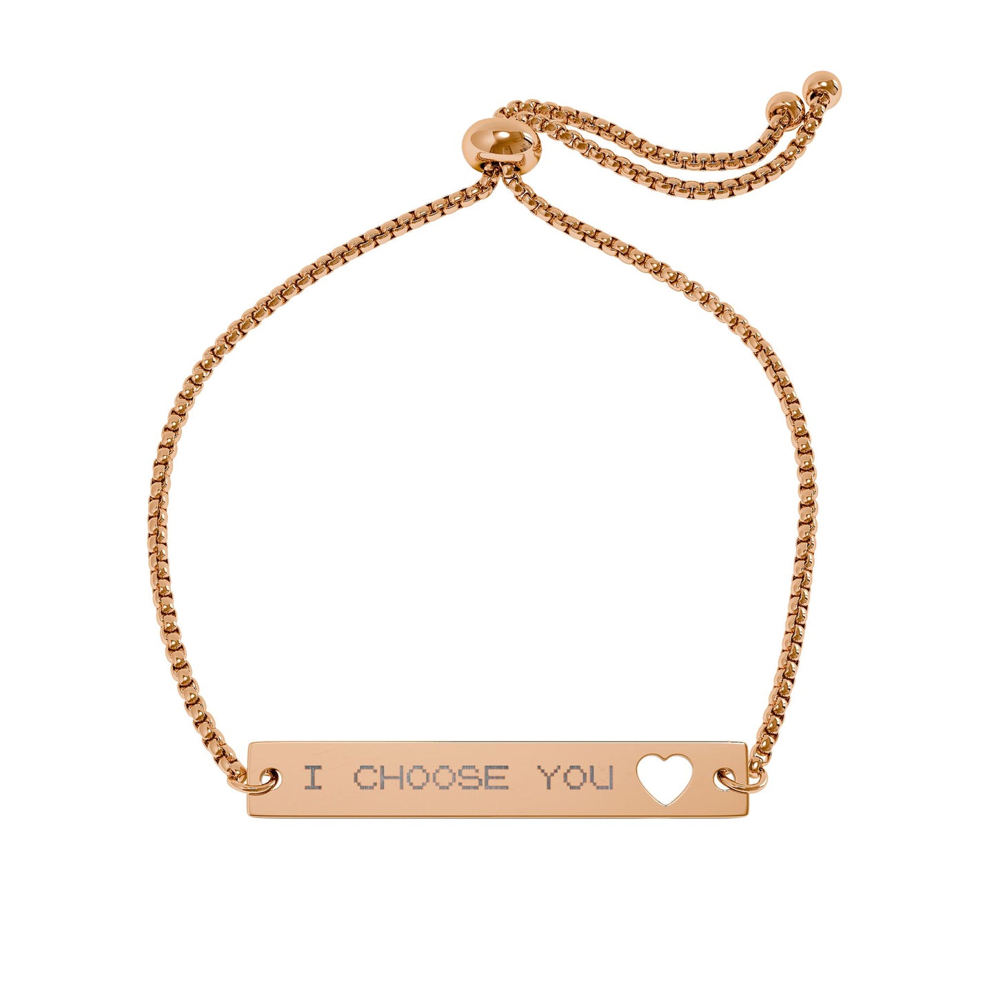 'I CHOOSE YOU' Engraved Adjustable Heart Cutout Bar Bracelet