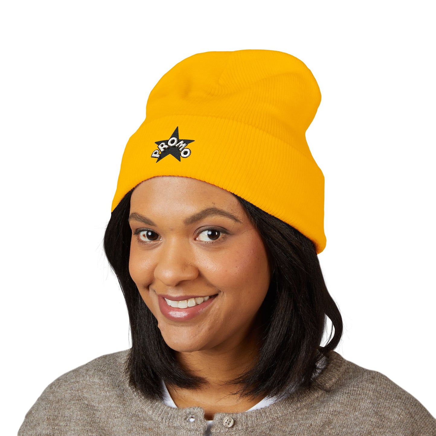 Black Star Embroidered Cuffed Beanie
