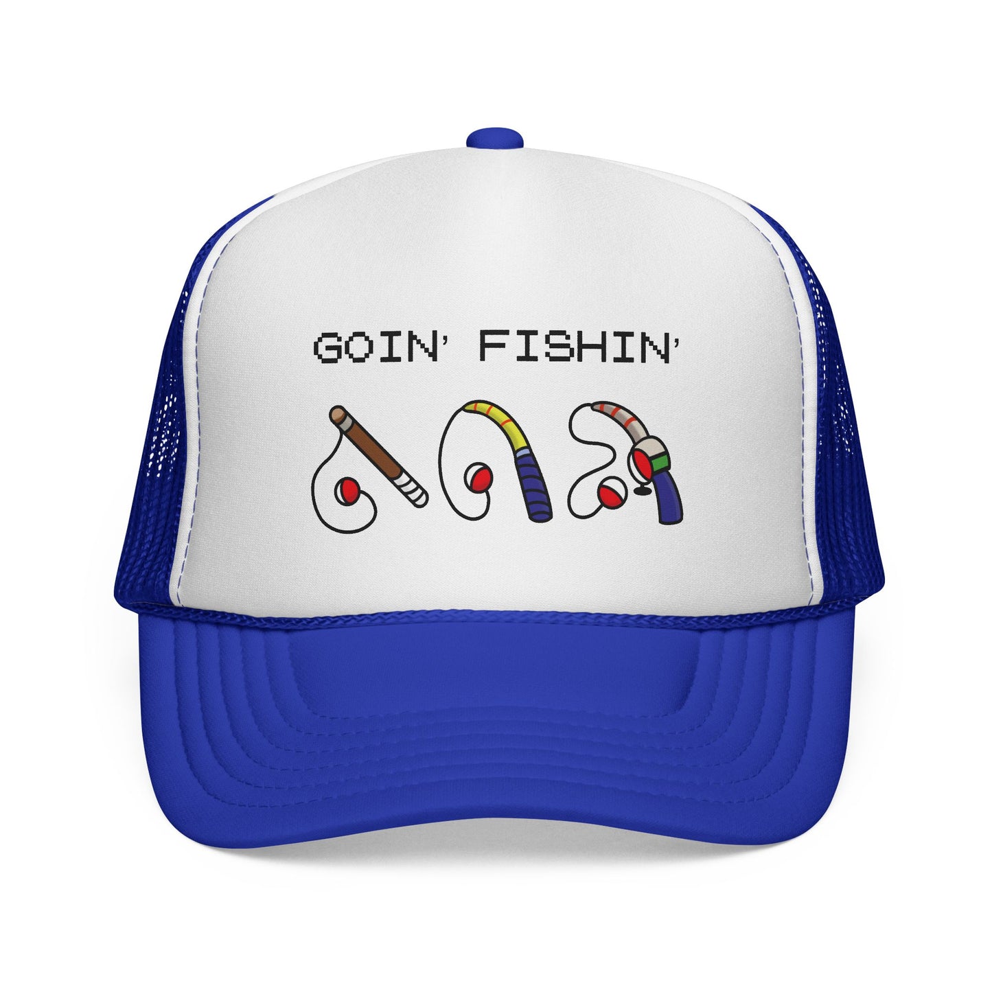 Goin' Fishin' Trucker Cap — Retro Fishing Hooks & Rods Hat