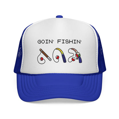 Goin' Fishin' Trucker Cap — Retro Fishing Hooks & Rods Hat