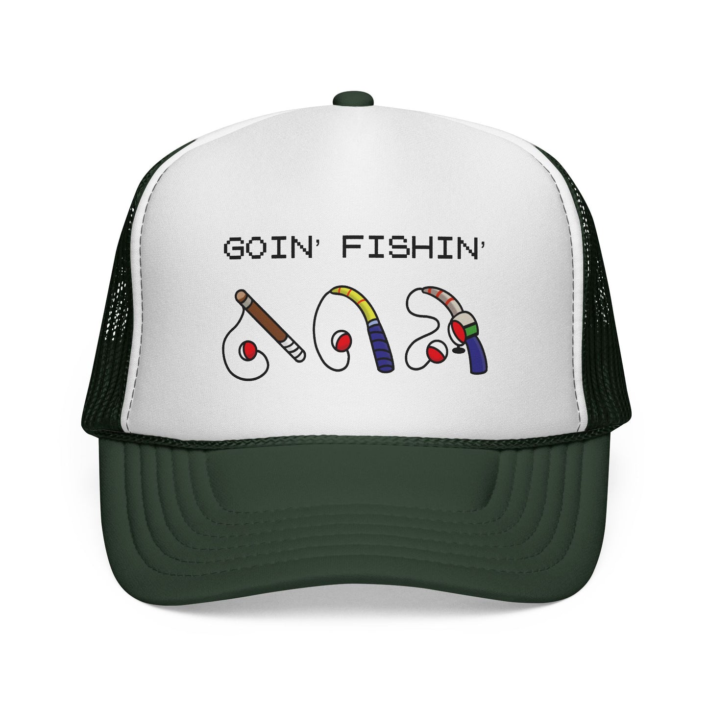 Goin' Fishin' Trucker Cap — Retro Fishing Hooks & Rods Hat
