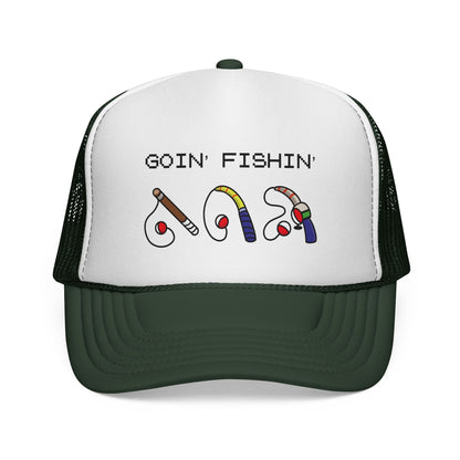Goin' Fishin' Trucker Cap — Retro Fishing Hooks & Rods Hat