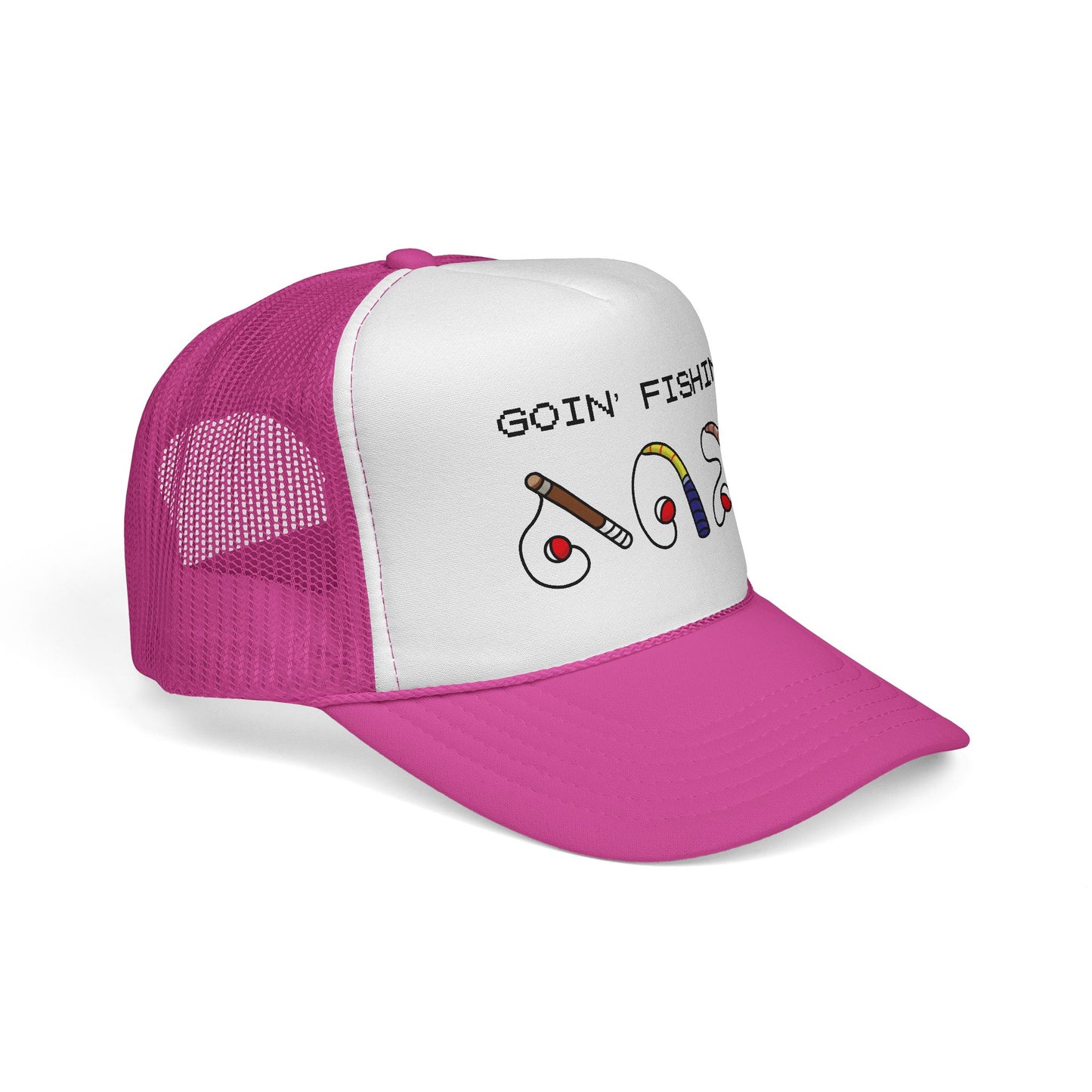 Goin' Fishin' Trucker Cap — Retro Fishing Hooks & Rods Hat