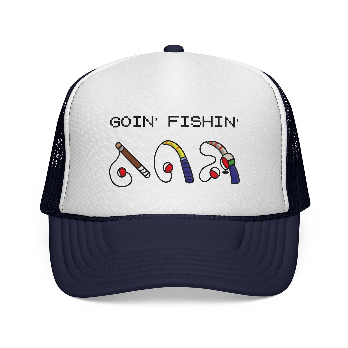 Goin' Fishin' Trucker Cap — Retro Fishing Hooks & Rods Hat