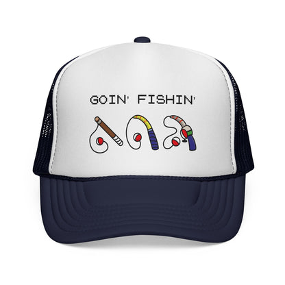 Goin' Fishin' Trucker Cap — Retro Fishing Hooks & Rods Hat