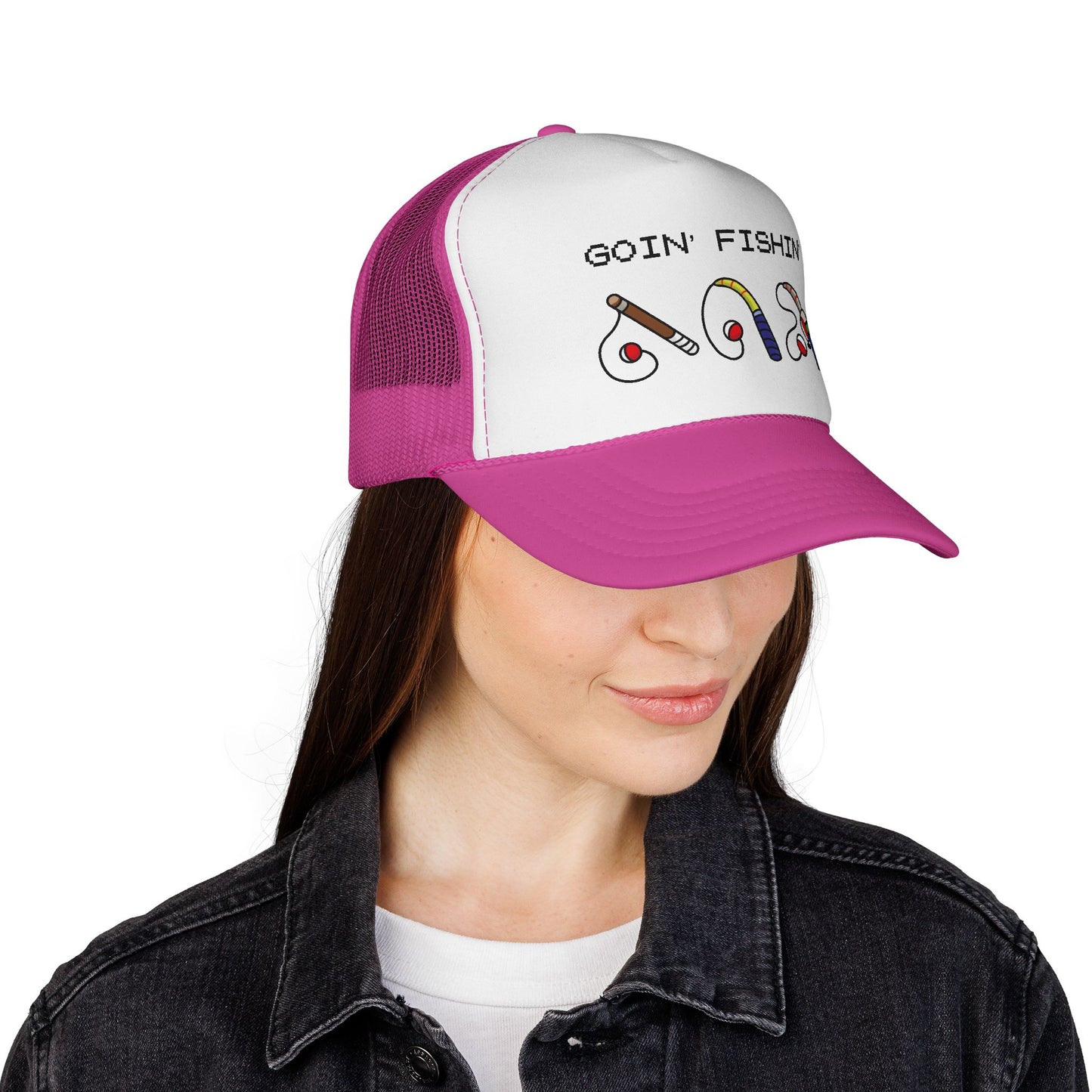 Goin' Fishin' Trucker Cap — Retro Fishing Hooks & Rods Hat