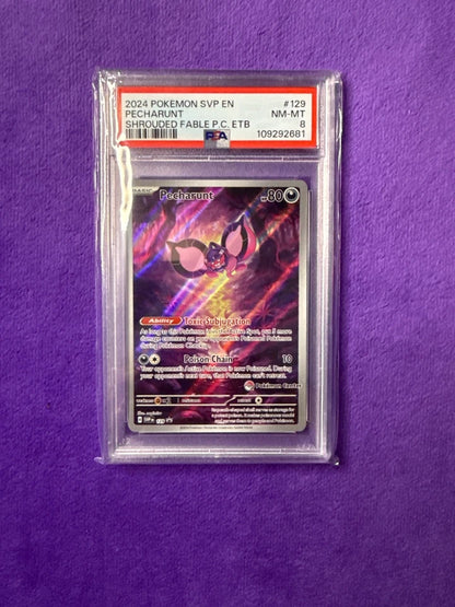 PSA 8 Pecharunt2024 Pokemon Shrouded Fable Pokemon Center ETB PROMO SVP EN #129